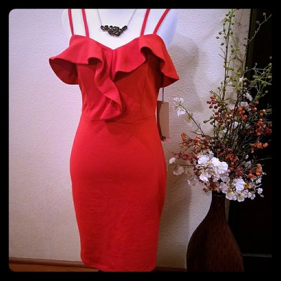 iris Dresses & Skirts - Iris Red Ruffled Cocktail Dress Size Small